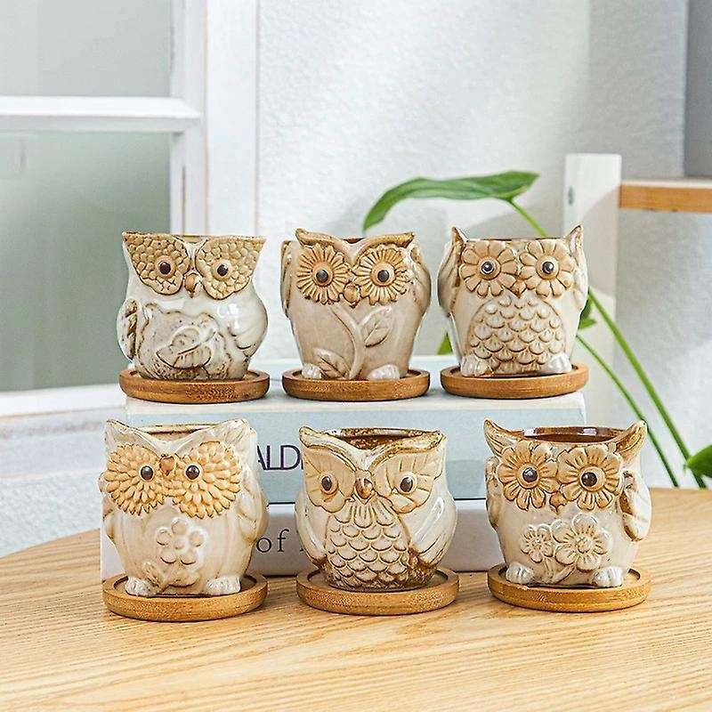 Owl Small Flower Pot Vase for Flowers Home Decor Loft Gifts 6pcs,gray