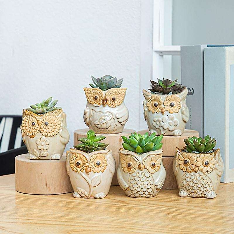 Owl Small Flower Pot Vase for Flowers Home Decor Loft Gifts 6pcs,gray
