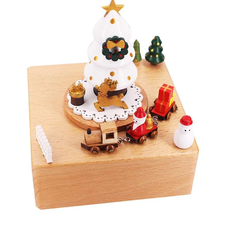 Wooden Music Box Santa Claus Christmas Tree Train Boxes Home Decor