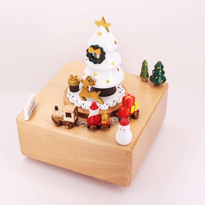 Wooden Music Box Santa Claus Christmas Tree Train Boxes Home Decor