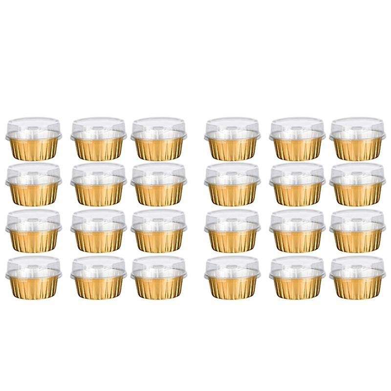 Dessert Cups with Lids,50 Pack Gold Aluminum Foil Baking Cups Holders