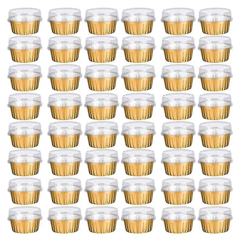 Dessert Cups with Lids,50 Pack Gold Aluminum Foil Baking Cups Holders