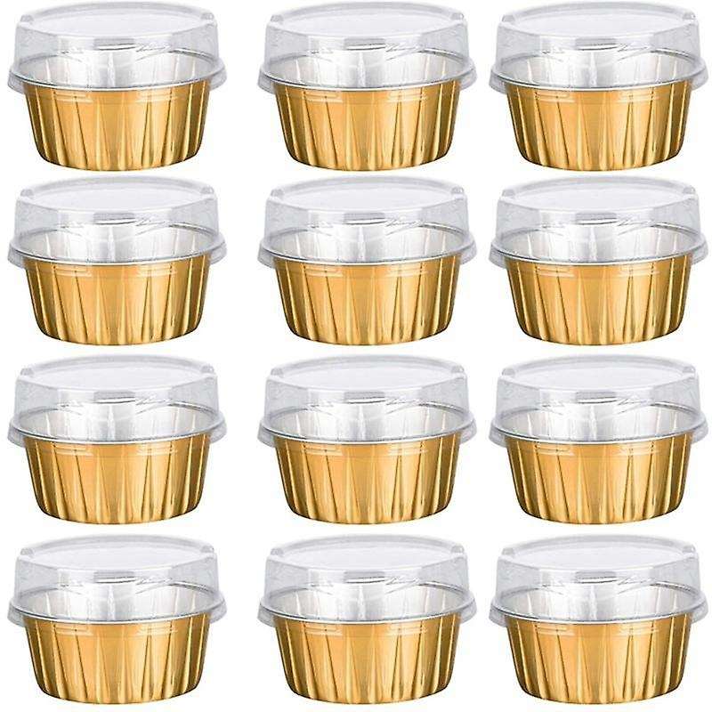 Dessert Cups with Lids,50 Pack Gold Aluminum Foil Baking Cups Holders