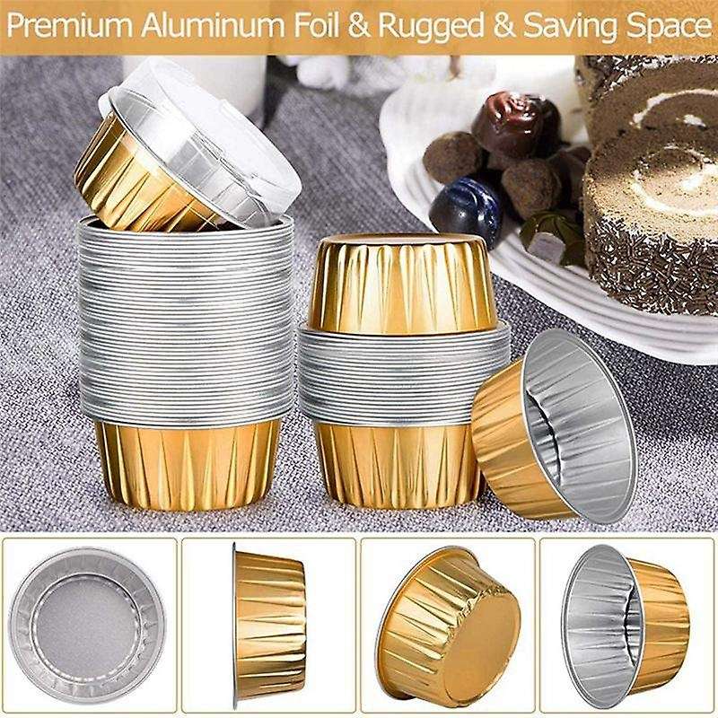 Dessert Cups with Lids,50 Pack Gold Aluminum Foil Baking Cups Holders