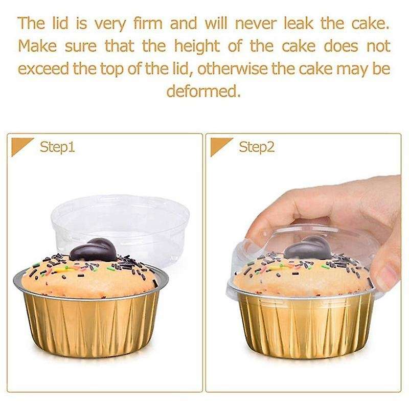 Dessert Cups with Lids,50 Pack Gold Aluminum Foil Baking Cups Holders