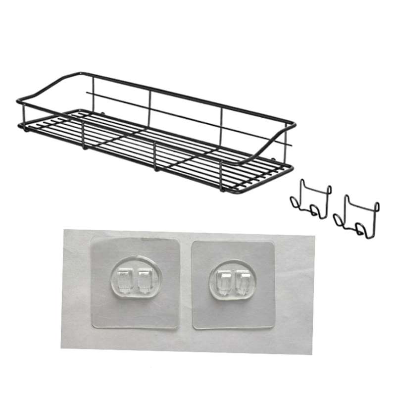 1set Iron Bathroom Storage Shelf Punch-free Wall Hanging with Hook