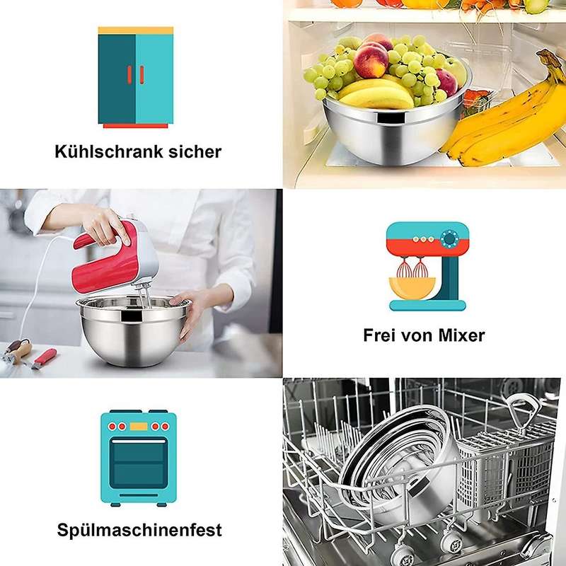 5 Pcs Mixing Bowl,stainless Steel Stackable Salad Bowl with Airtight