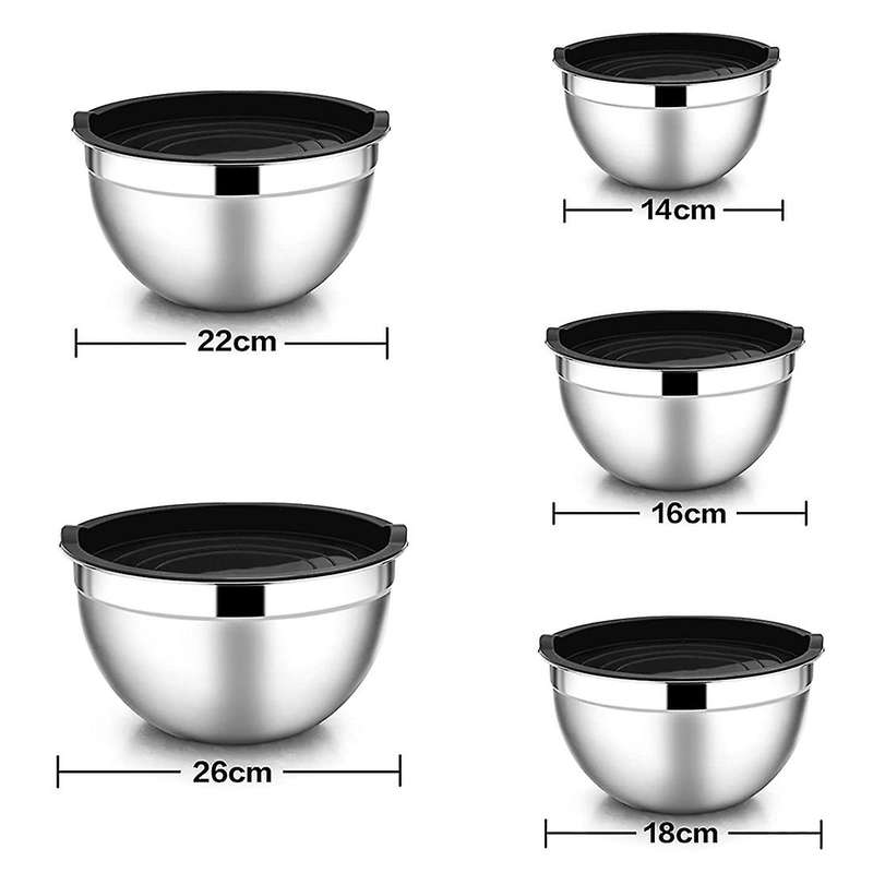 5 Pcs Mixing Bowl,stainless Steel Stackable Salad Bowl with Airtight
