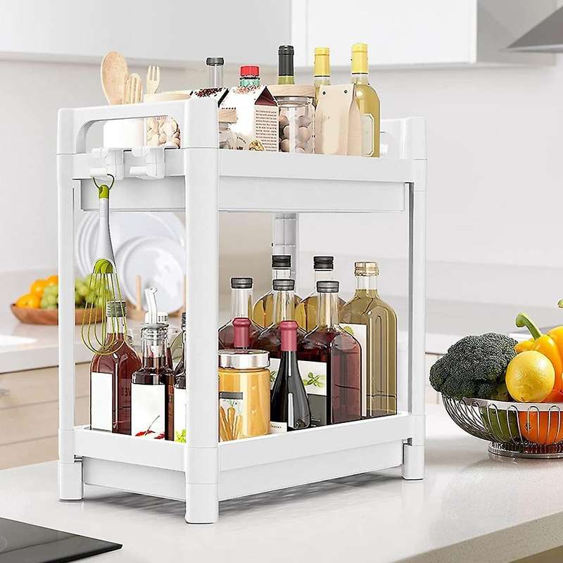 Under Sink Organizer, Standing Rack, Bath Collection Baskets White