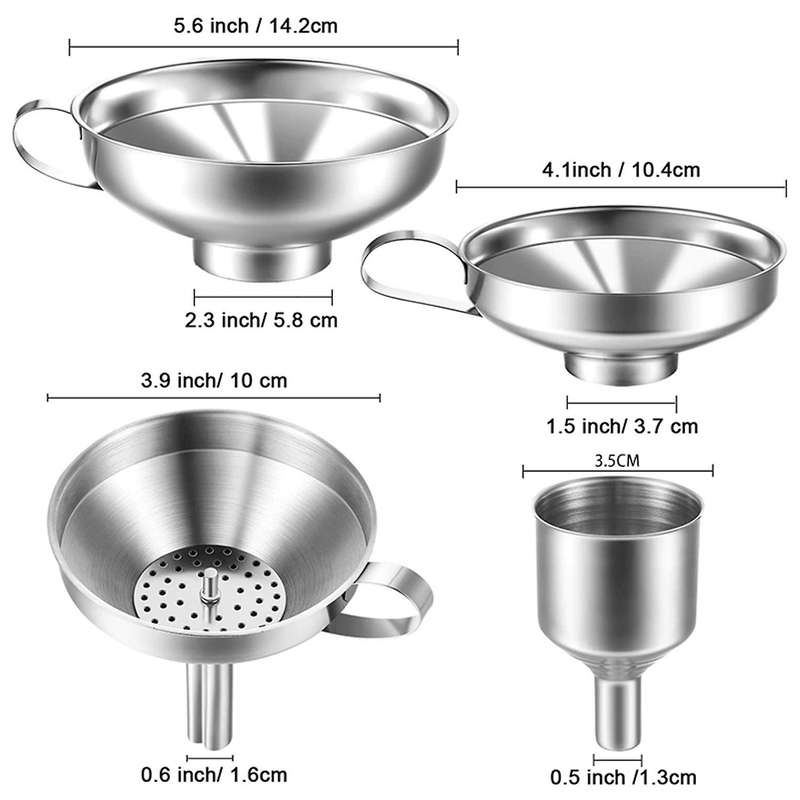 4 Pack Stainless Steel Kitchen Funnel Is for Transferring Liquid