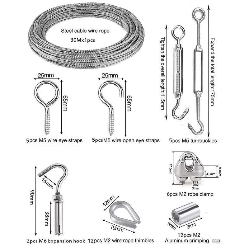 30m Garden Wire for Climbing Plants,wire Fence Wire Rope Clips
