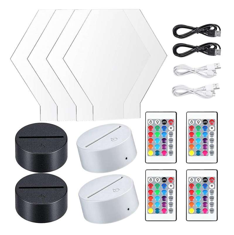 4 Pack 3d Night Led Light Lamp Base Kit 16 Colors for Child Room Bar