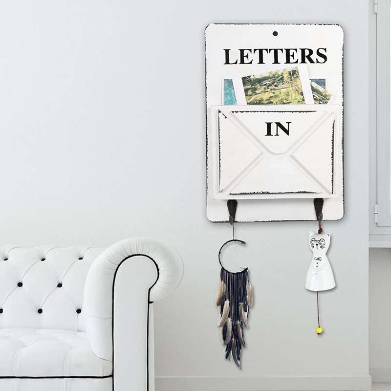 Wooden Mail Box Letter Rack Wall Mounted Sorter Storage Box (white)