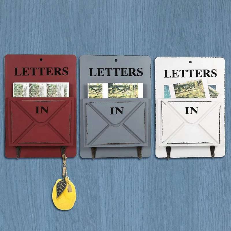 Wooden Mail Box Letter Rack Wall Mounted Sorter Storage Box (white)