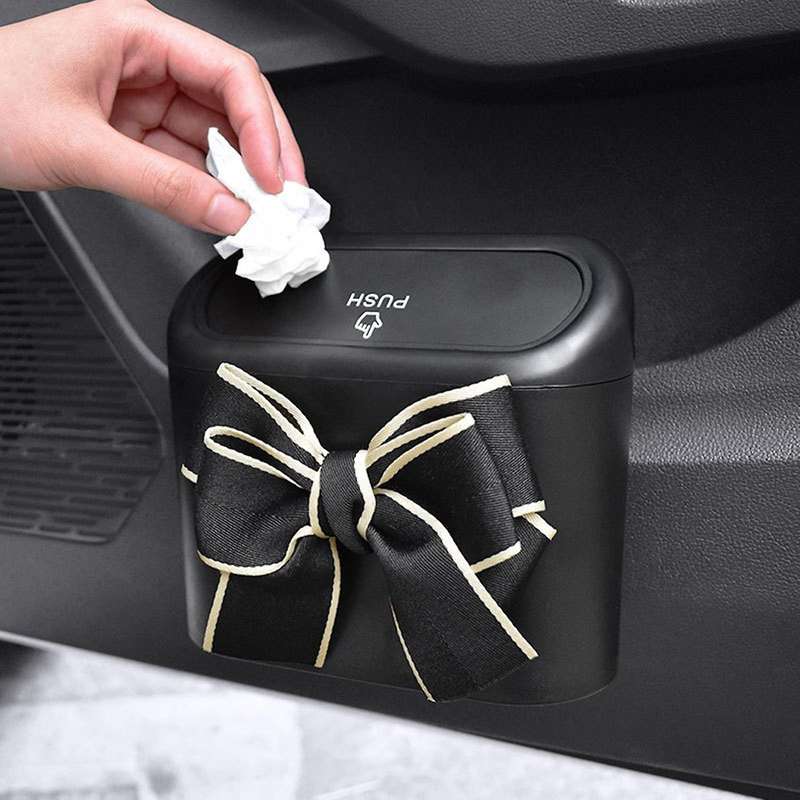 Car Trash Can Bow Decoration Garbage Door Side Storage Box C