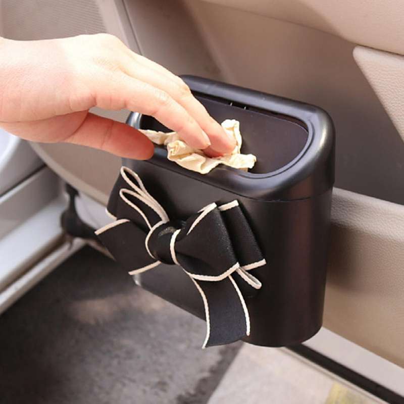 Car Trash Can Bow Decoration Garbage Door Side Storage Box C