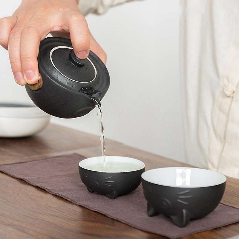 Cut Cat Series Travel Portable Ceramic Tea Set with Tea Pot Tea 3
