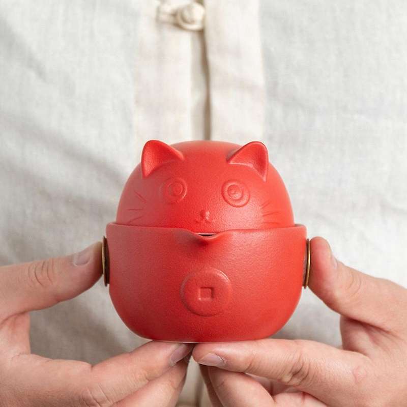 Cut Cat Series Travel Portable Ceramic Tea Set with Tea Pot Tea 3