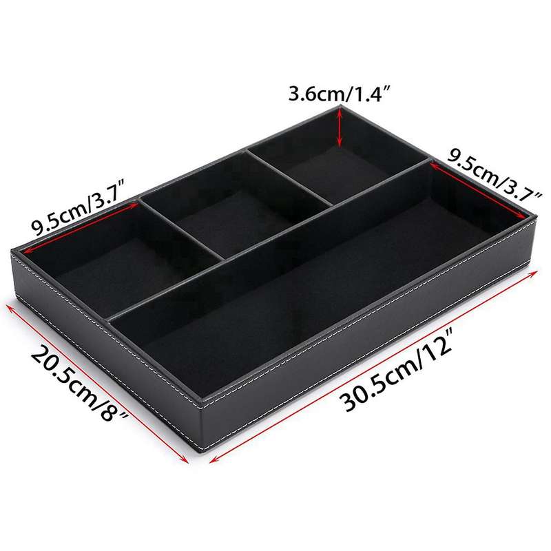 4 Slots Desk Drawer Organizer, Pu Leather Drawer Storage (black)