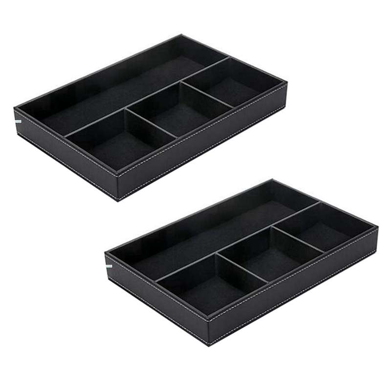 4 Slots Desk Drawer Organizer, Pu Leather Drawer Storage (black)
