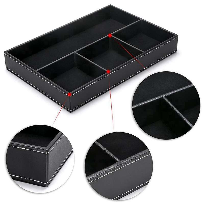 4 Slots Desk Drawer Organizer, Pu Leather Drawer Storage (black)