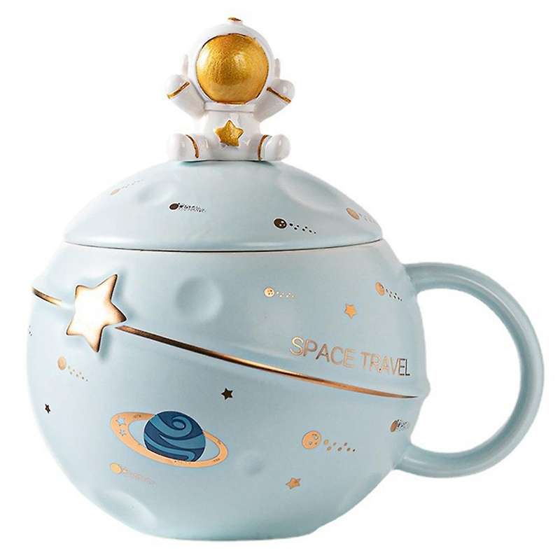 Cute Astronaut Mug with Lid & Spoon, Mug for Coffee, Light Blue
