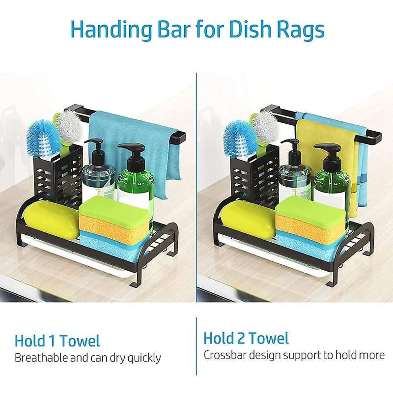 Sponge Holder Dish Rags Holder with Drain Pan for Sink & Countertop
