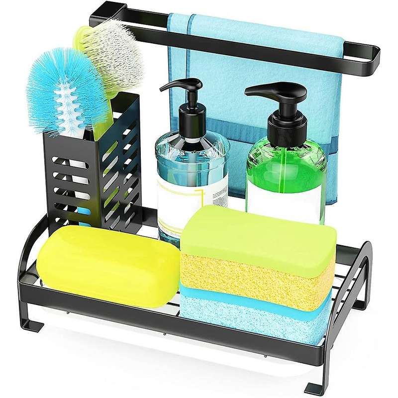 Sponge Holder Dish Rags Holder with Drain Pan for Sink & Countertop