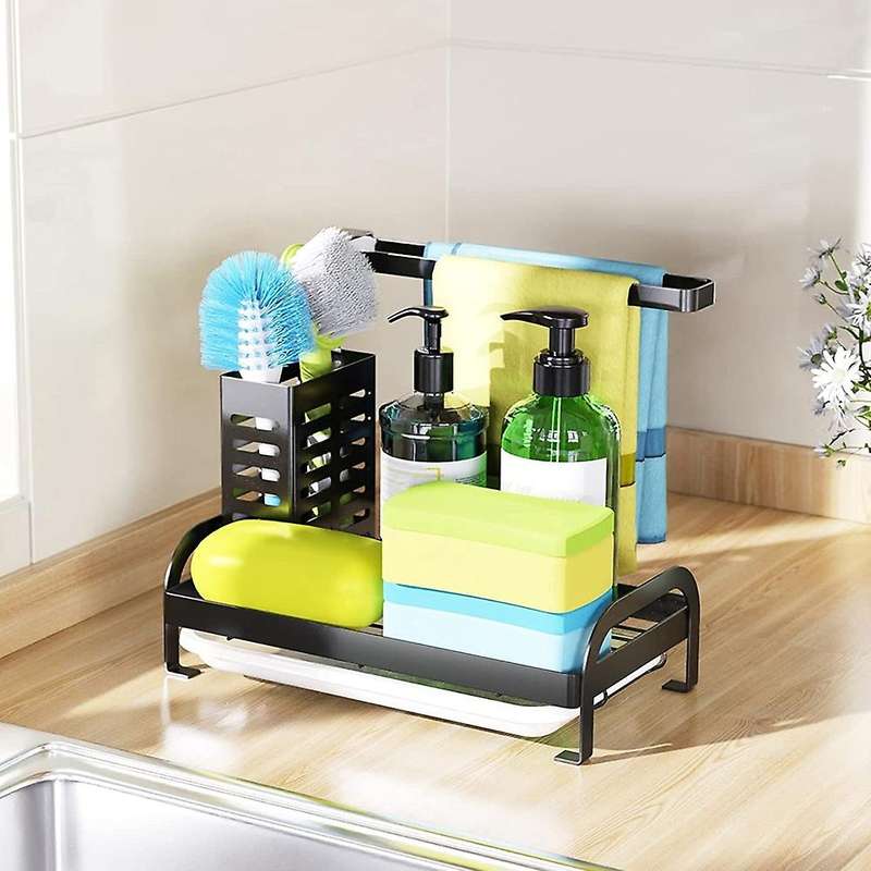 Sponge Holder Dish Rags Holder with Drain Pan for Sink & Countertop