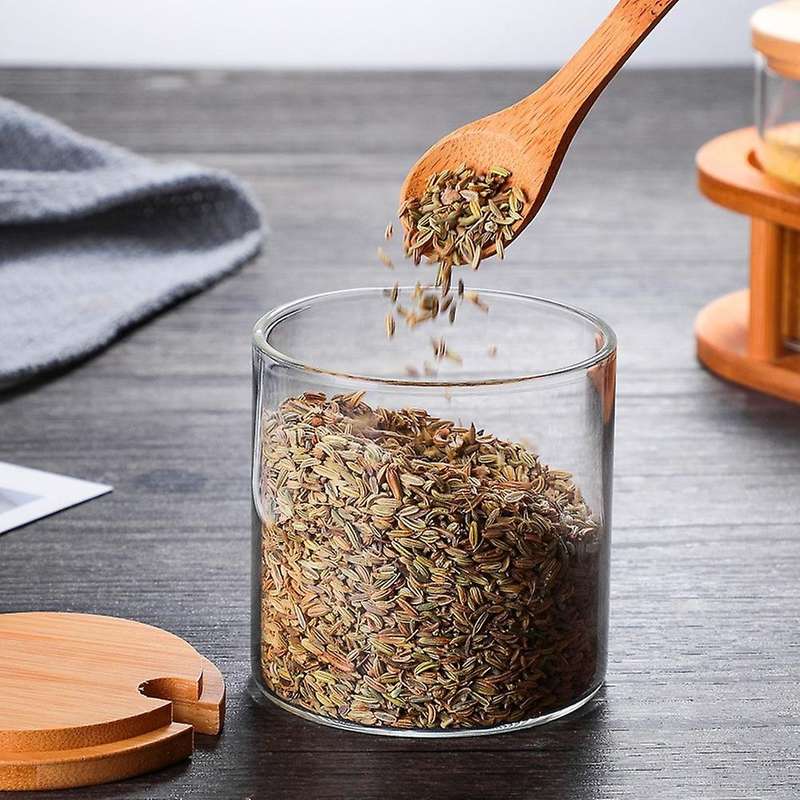Condiment Jars with Bamboo Spoon and Lids Seasoning Container Box Set