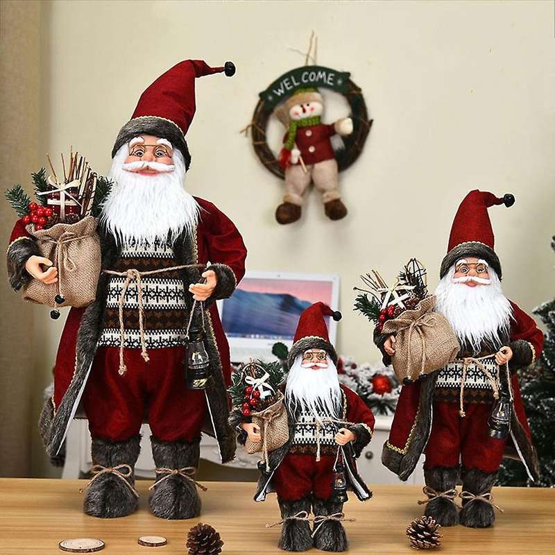 45cm Christmas Supplies Rose Red Robe Santa Claus Doll Ornaments-b