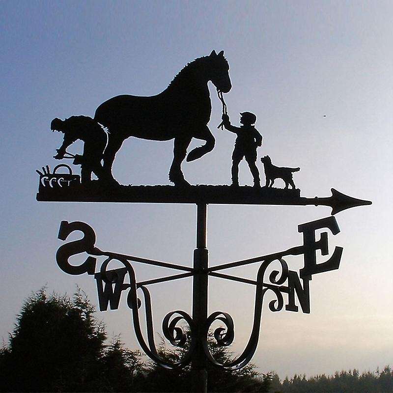 Metal Weathervane Farmer and Horse Mount Wind Direction Indicator
