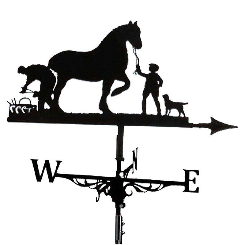 Metal Weathervane Farmer and Horse Mount Wind Direction Indicator
