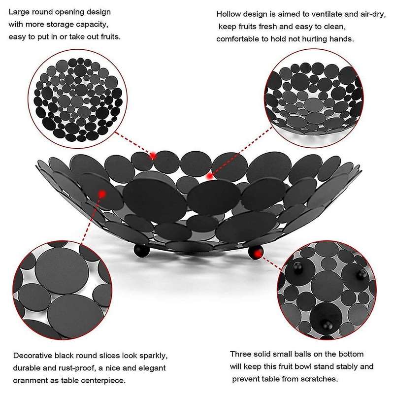 Metal Fruit Bowl Basket Decorative Countertop Fruit Holder (black)