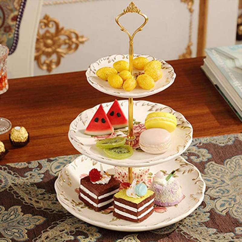 4 Set Of 3 Tier Cake Plate Stand Handle Hardware, 2 Styles , Gold