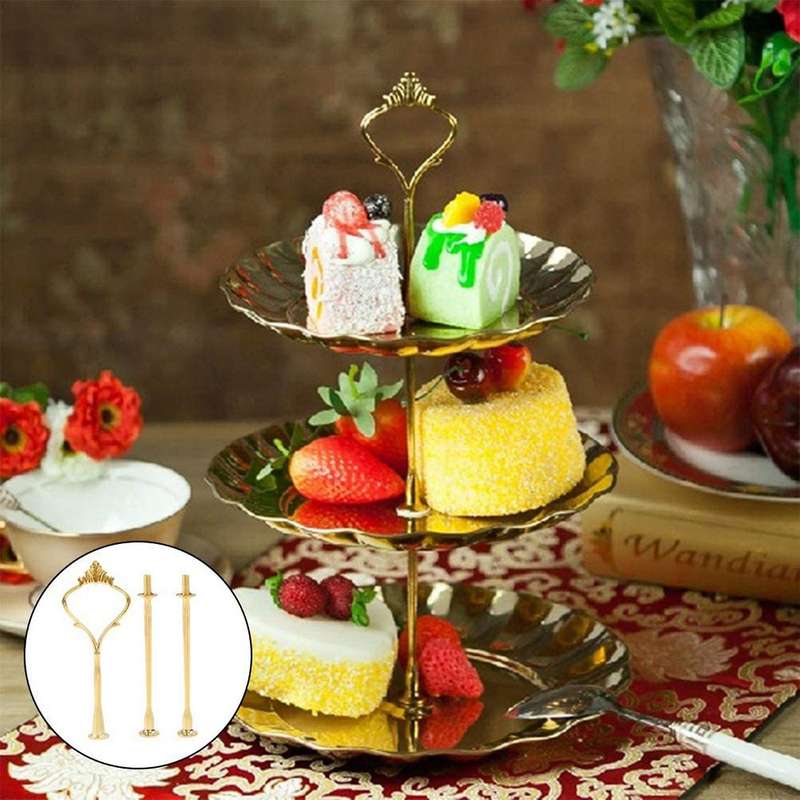 4 Set Of 3 Tier Cake Plate Stand Handle Hardware, 2 Styles , Gold