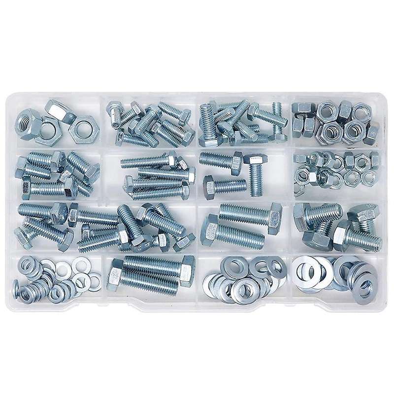 Hex Bolt M6 M8 M10 and Hexagon Nut and Washer Set, 128 Pieces