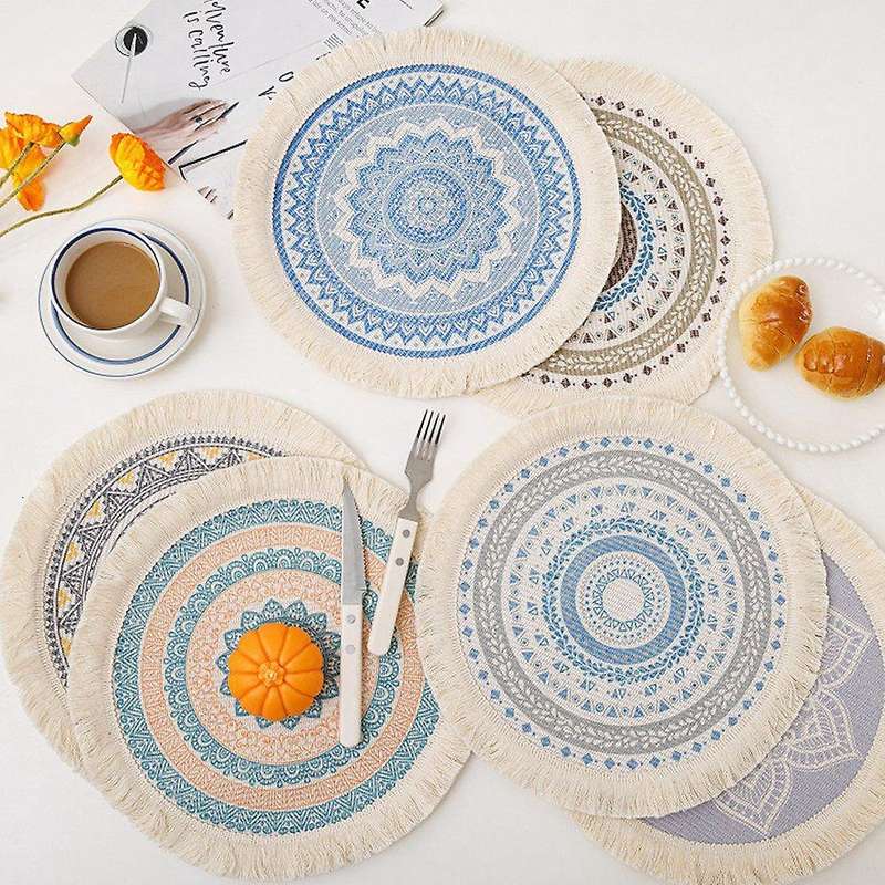 Nordic Boho Placemats Mandala Woven Cotton Macrame Heat Resistant