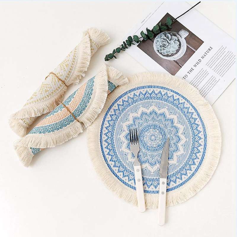 Nordic Boho Placemats Mandala Woven Cotton Macrame Heat Resistant
