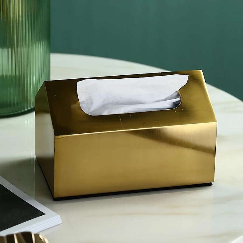 1pc Metal Tissue Box Square Golden Rectangle Storage Home Decor D