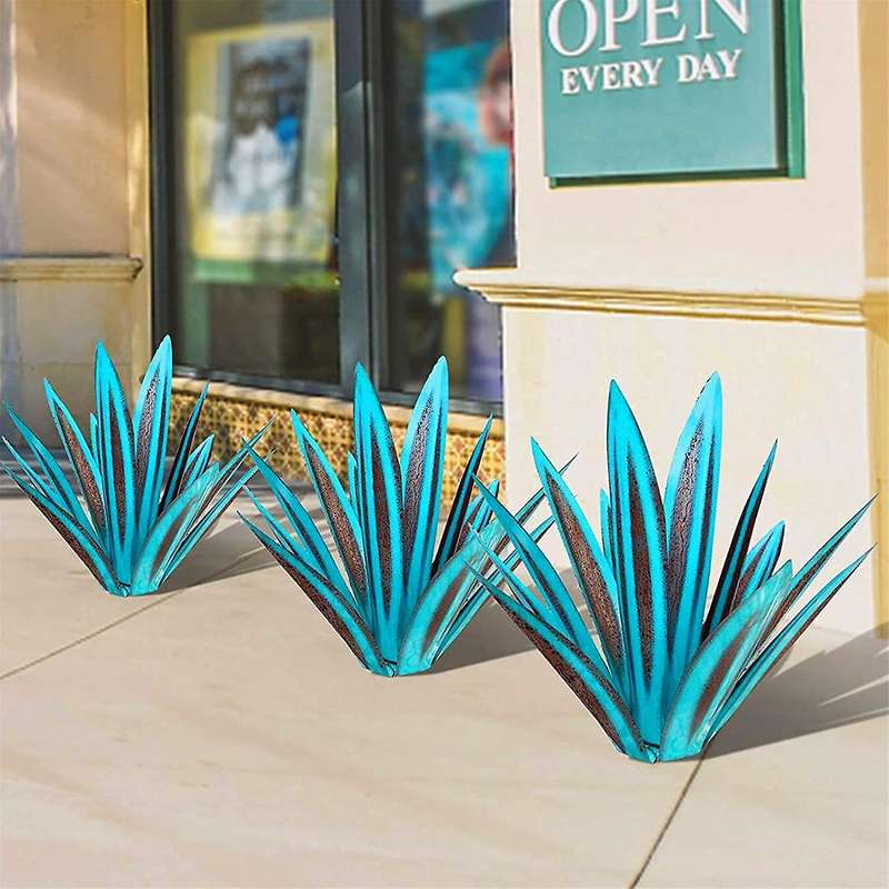 13.7inch Diy Metal Agave Plants,garden Lawn Ornaments-light Blue
