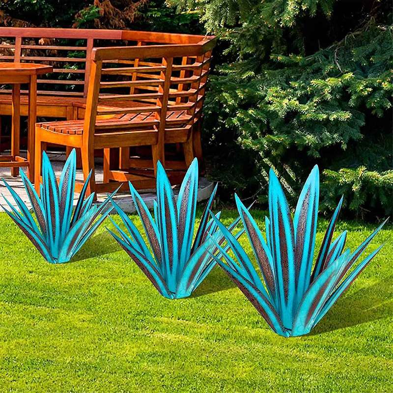 13.7inch Diy Metal Agave Plants,garden Lawn Ornaments-light Blue