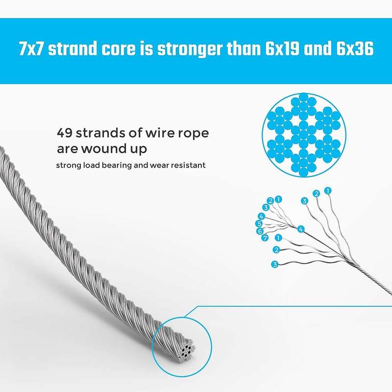 100m Length 1/16 Wire Cable, with 100 Pcs Crimping Clamps Loop Sleeve
