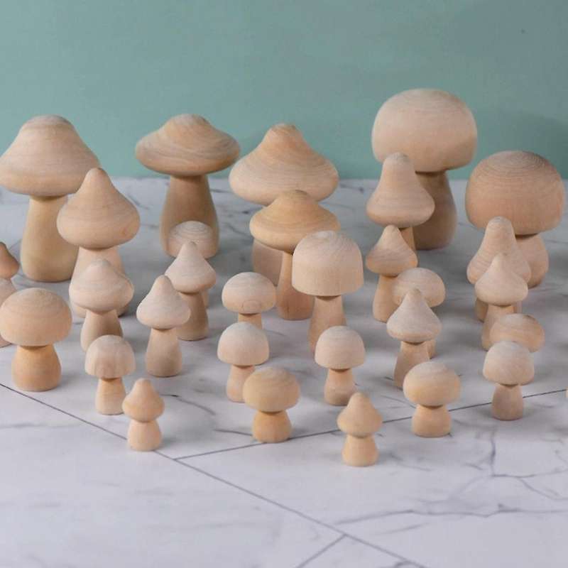 40 Pieces Wooden Mushroom Set for Children's Arts and Diy Crafts