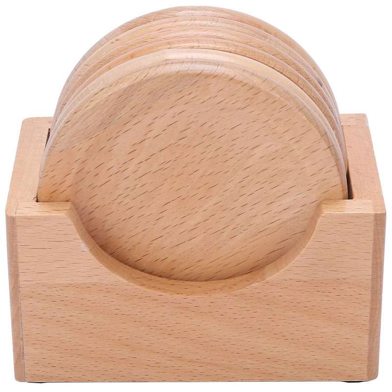 2x Coffee Cup Wooden Coaster Beech Round Insulation Pad Solid Wood