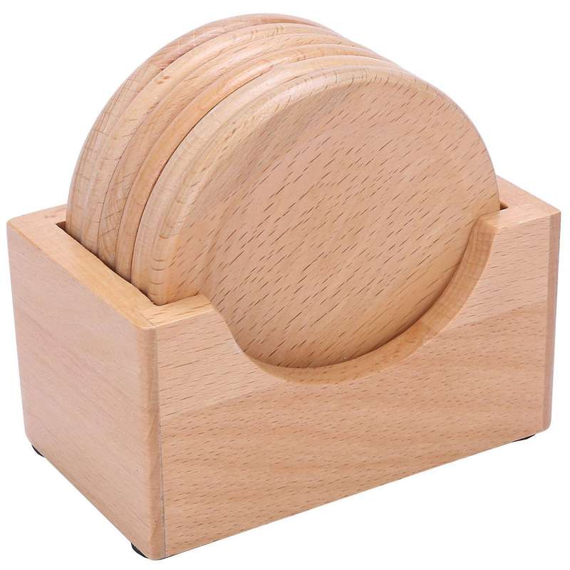 2x Coffee Cup Wooden Coaster Beech Round Insulation Pad Solid Wood