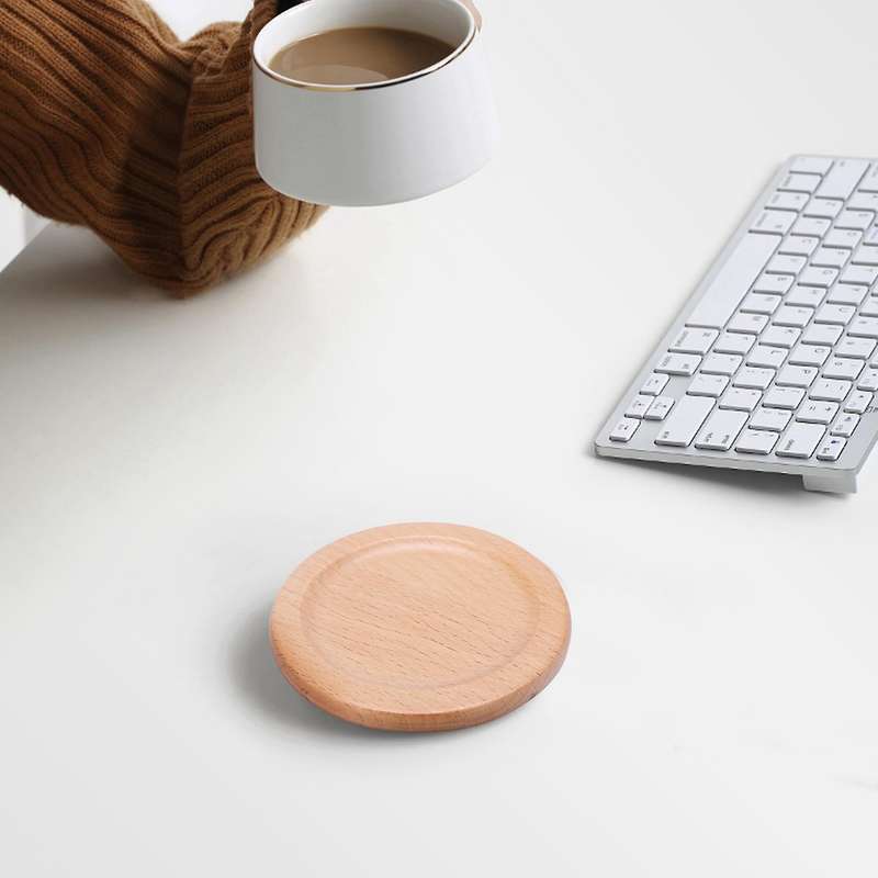 2x Coffee Cup Wooden Coaster Beech Round Insulation Pad Solid Wood