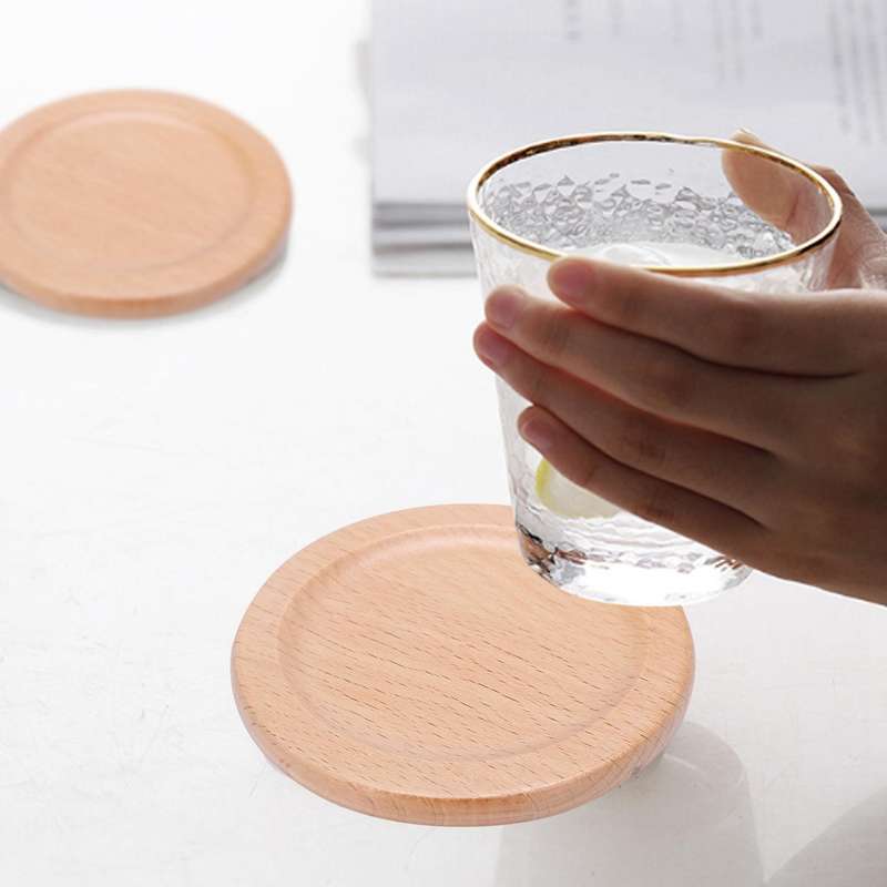 2x Coffee Cup Wooden Coaster Beech Round Insulation Pad Solid Wood
