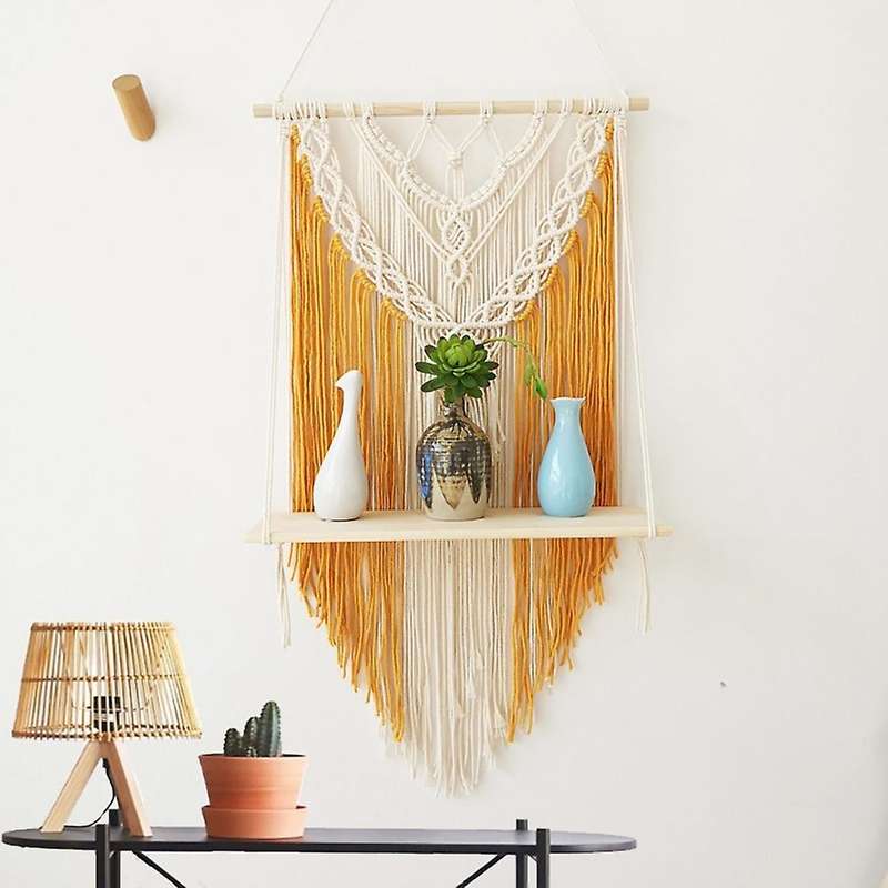Macrame Wall Hanging Shelf, Boho Decorative Floating Plants Shelf