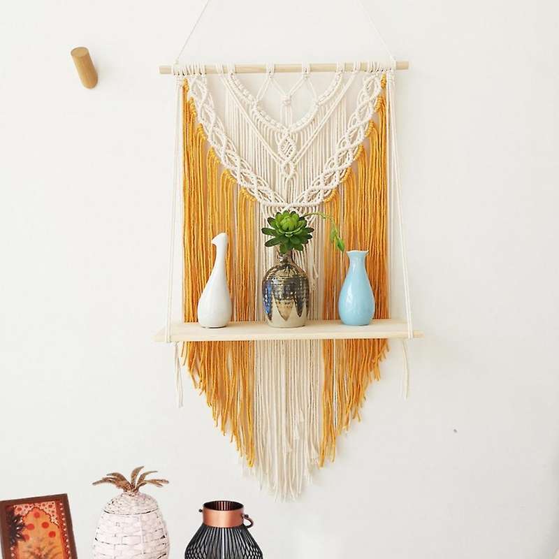 Macrame Wall Hanging Shelf, Boho Decorative Floating Plants Shelf